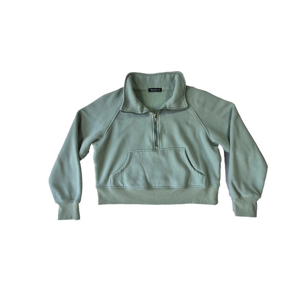 Automet Quarter Zip Cropped Sweatshirt Womens Medium Sage Green Fleece Pullover‎